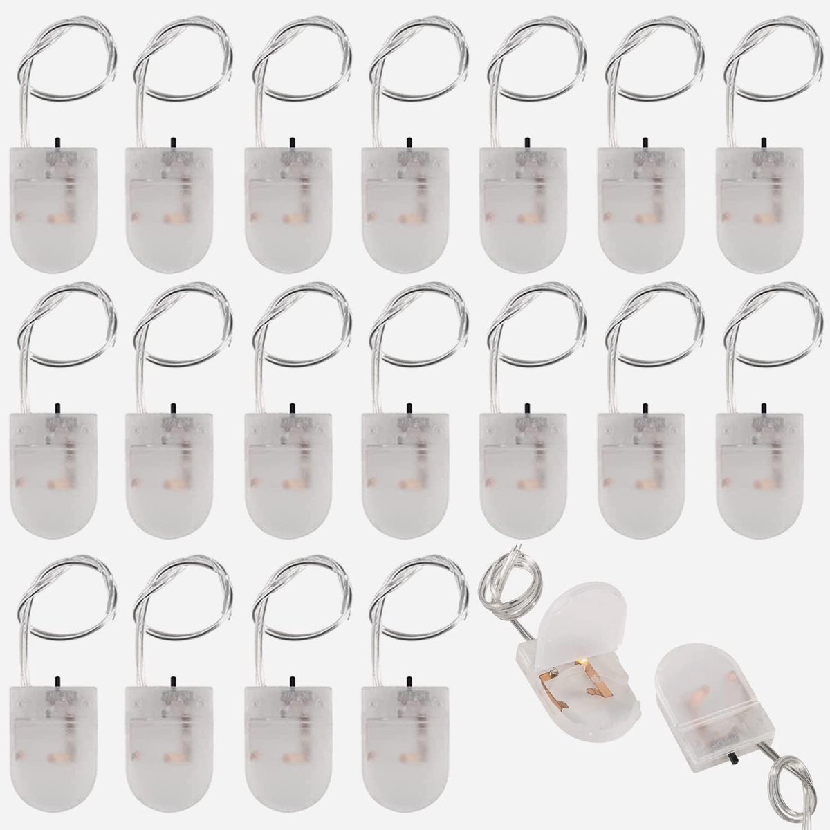 SnelShoppen - 20 Stuks CR2032 Batterijhouder Plastic met Aan/Uit Schakelaar - 3V Knopcel Batterij Houder met Draad en Transparante Behuizing voor Hobb