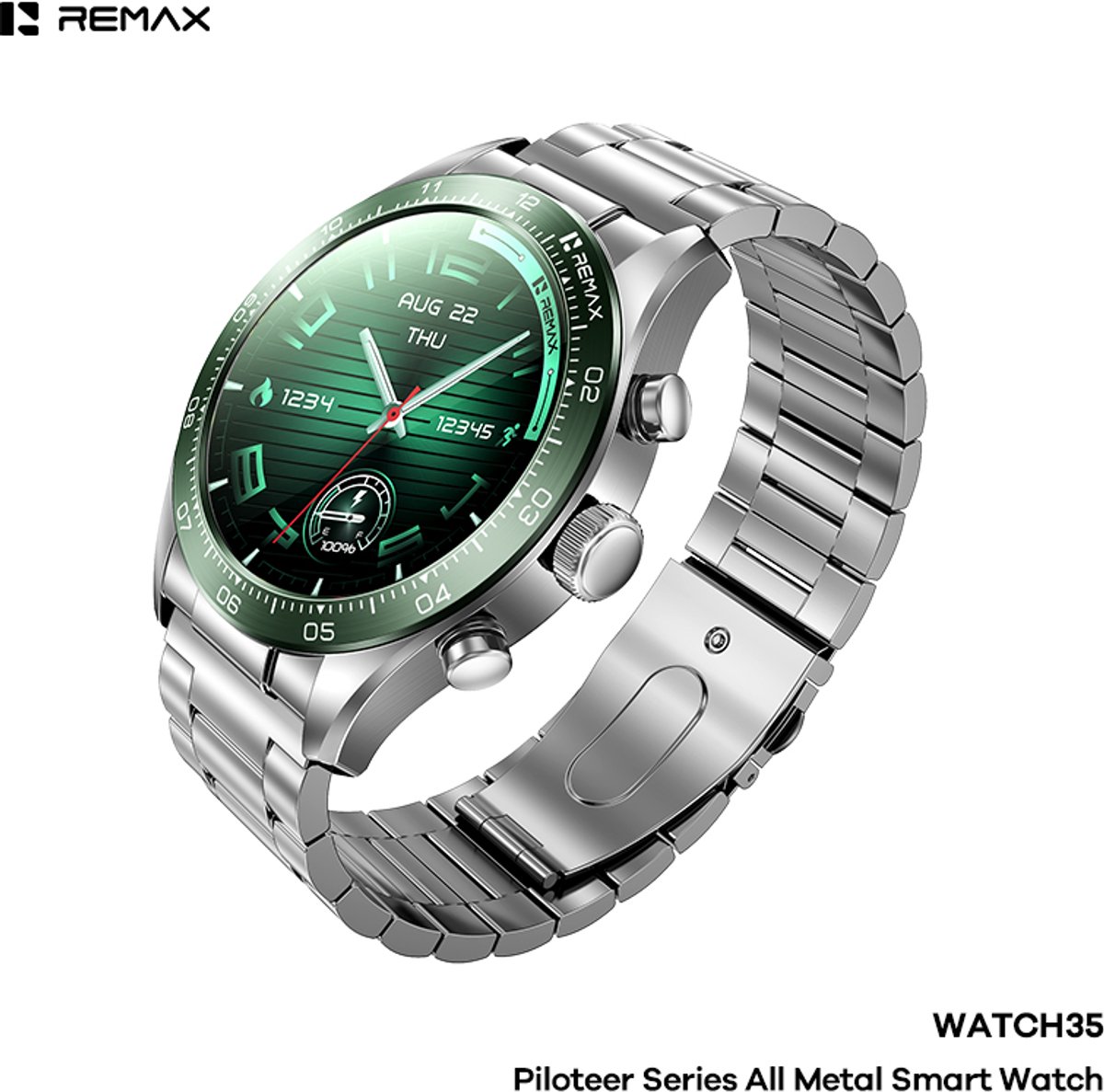 Remax WATCH35 Piloteer - Smartwatch - Volledig metalen behuizing - Groen