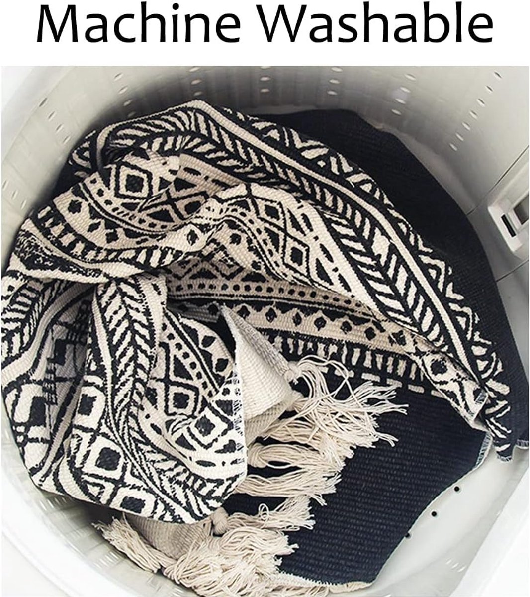 SnelShoppen - Handgeweven Katoenen Vloerkleed met Pompom - Voor Keuken, Woonkamer, Slaapkamer, Wasruimte, Entree - Diamantpatroon, 60 x 90 cm