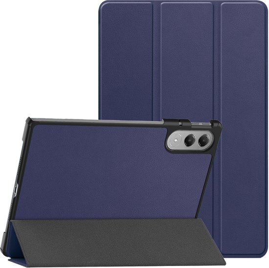 Donkerblauwe tablethoes van imoshion, trifold bookcase, staande modus.