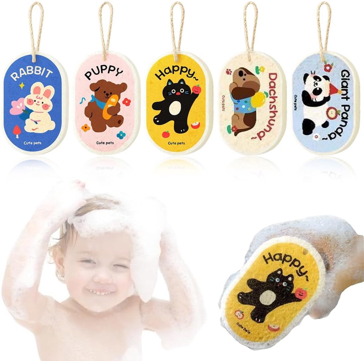 SnelShoppen - 5 Stuks Baby Bad Sponsen Kinderen Konjac Spons Hydrofiele Sponsen Schattige Dierenvormen Voor Badderen - Ideaal Voor Kinderen