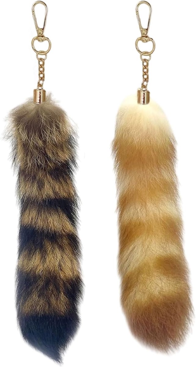 SnelShoppen - 2 Stuks Fluffy Vosstaart en Fox Hanger, Zachte Therian Staart Sleutelhanger als Decoratie, Cosplay Accessoire voor Feest en Rolspel