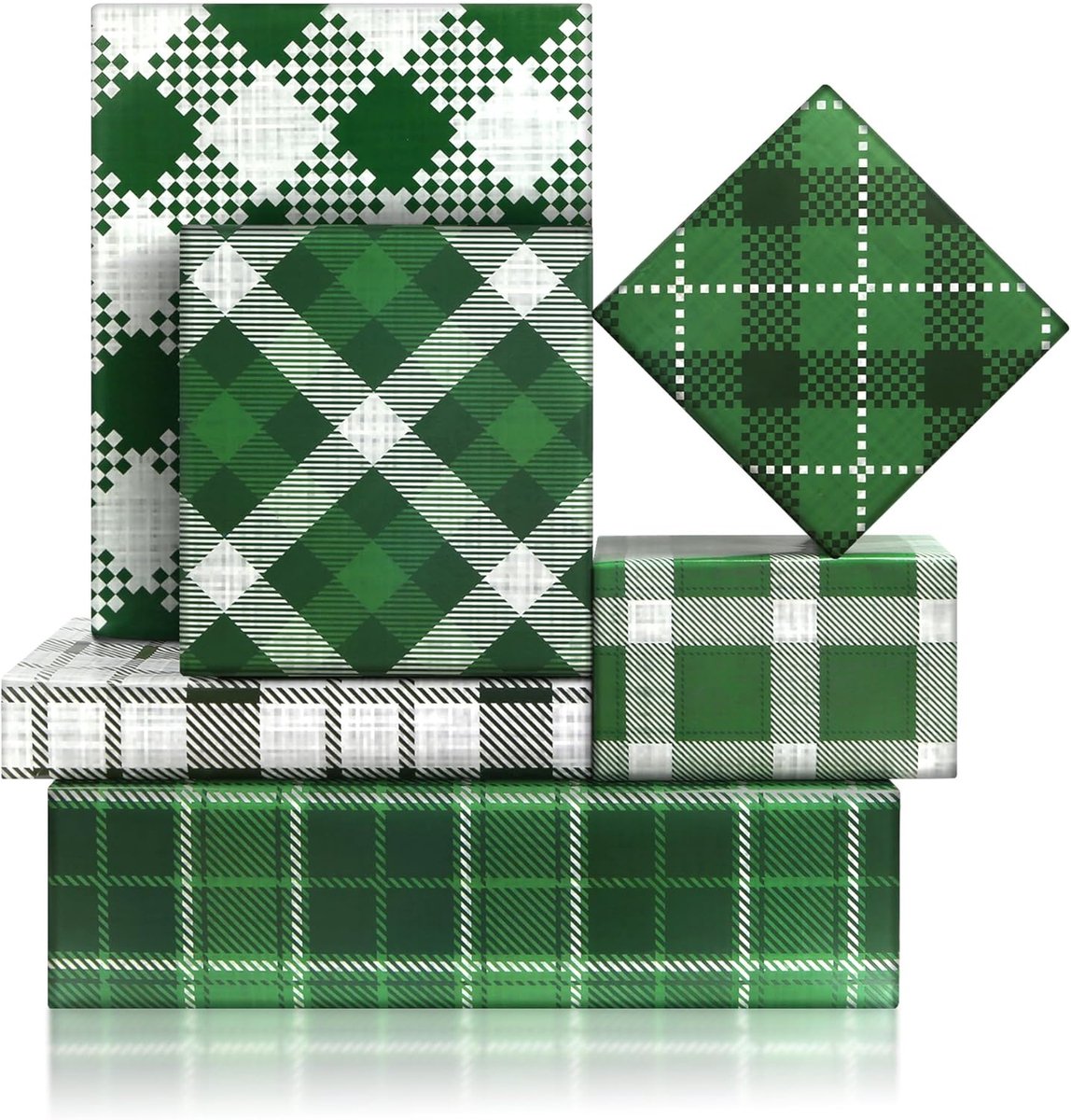 SnelShoppen - Groen Geruit Inpakpapier - 6 Vellen 50 x 70 cm - Lentecadeaupapier in Salie, Munt, Bos- en Olijftinten - Perfect voor Kerstmis, Verjaard