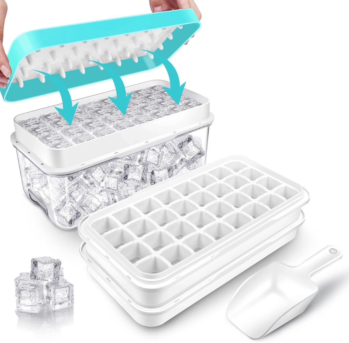 Lìon® Ijsblokjesvorm - 64 Stuks Ijsblokjes - Ijsvormpjes - Wit en Blauw - 26cm x 14cm x 4cm