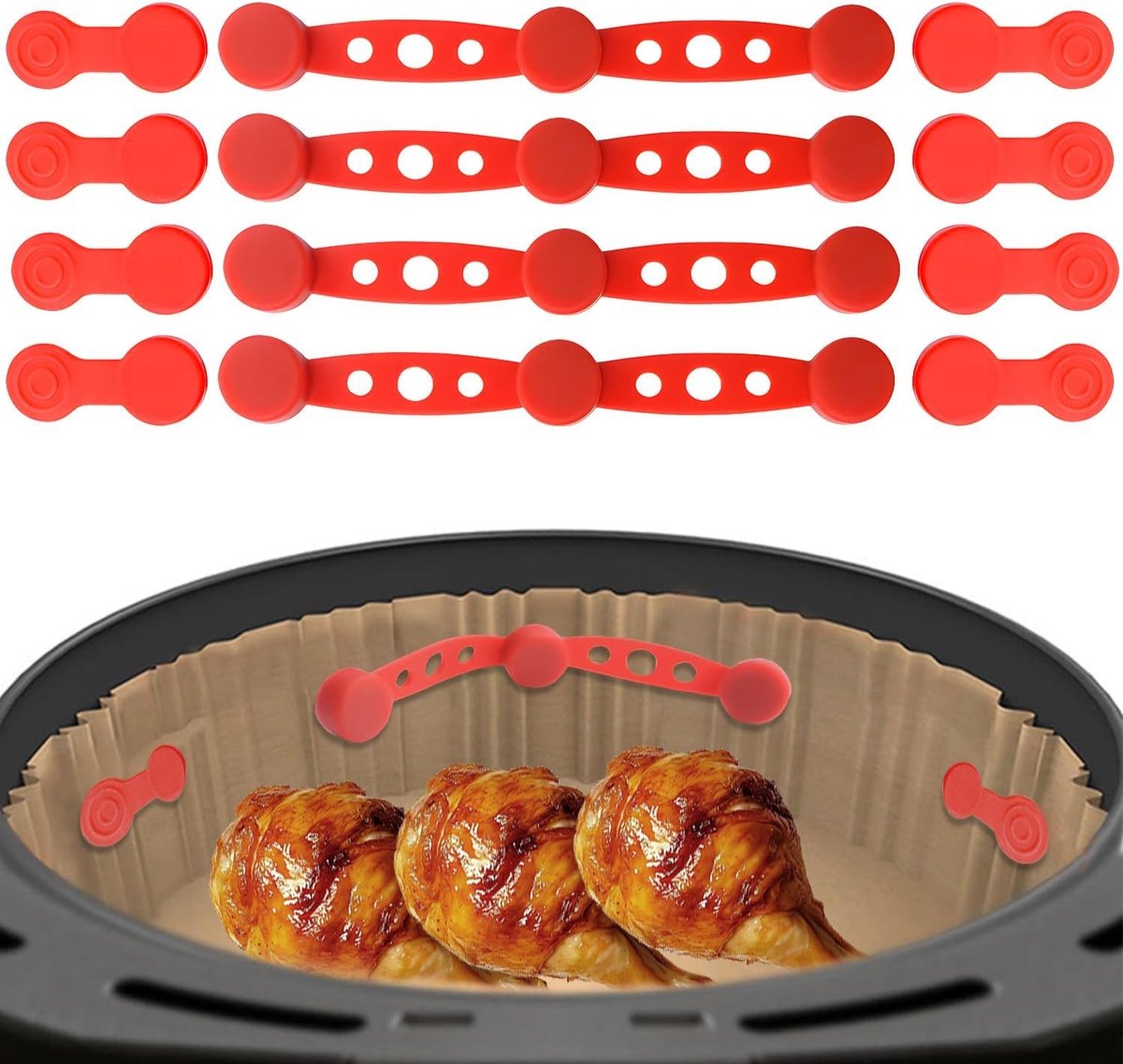 Airfryer Magneten voor Bakpapier - Rood - Silicone Magnetische Clips - Voor Een Stabiele Perkamentliner