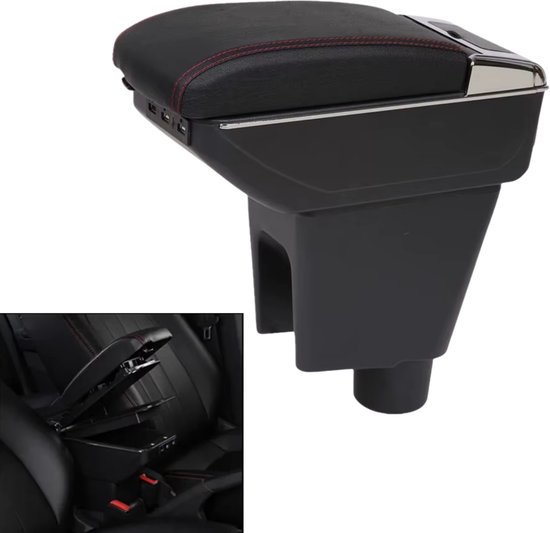 Multifunctionele Armsteun - Geschikt voor Chevrolet Spark 3 2010-2014 & Chevrolet Aveo T200 2010-2014 - 1 USBC & 2 USB Aansluitingen - Opbergvakken - Armleuning - Middenconsole - Bekerhouder