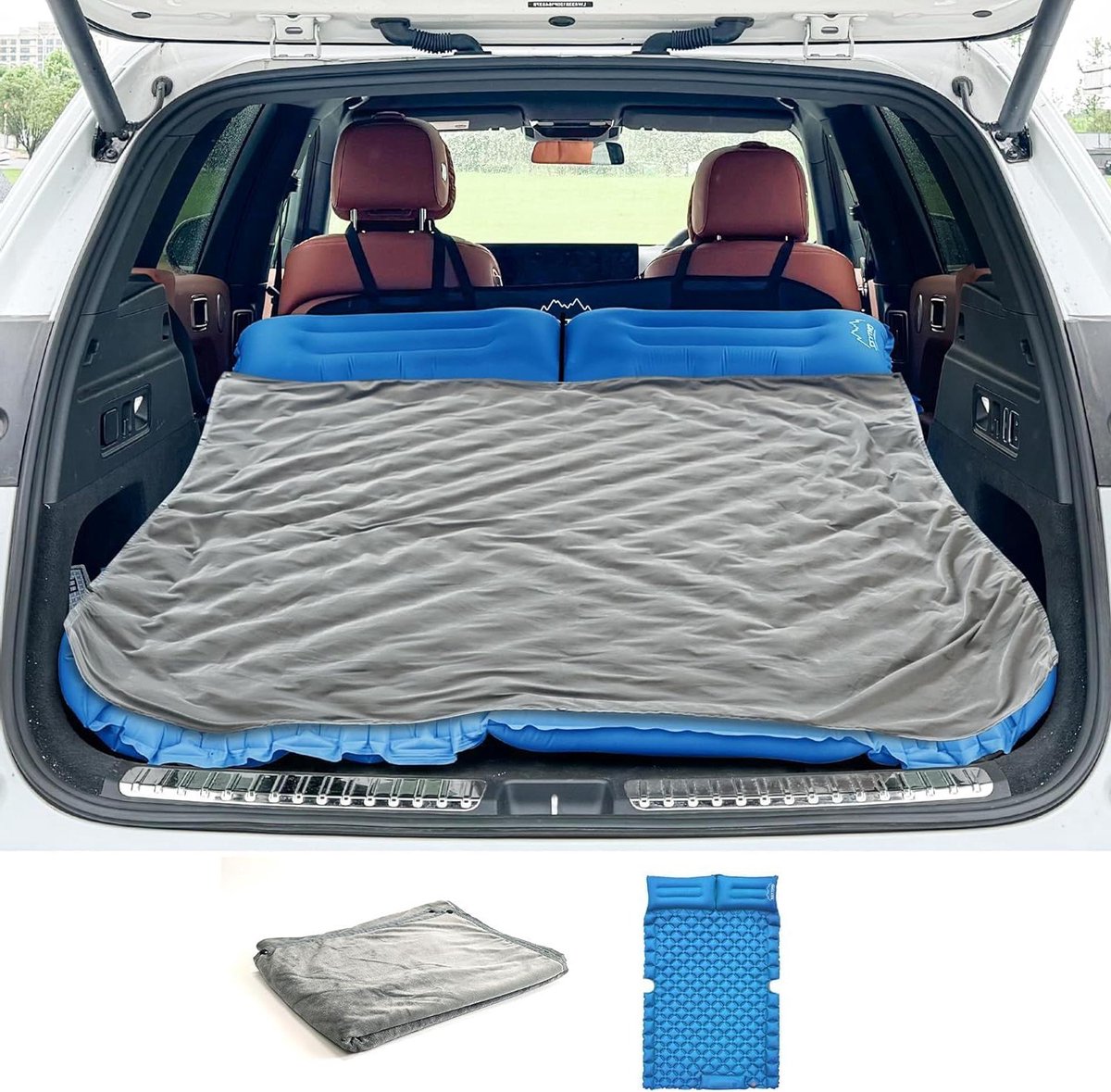 Luchtbed Auto - Kampeerbed Slaapmat - Reizen Kamperen - Ingebouwde Voetpomp - 183x131 cm - Blauwgrijs