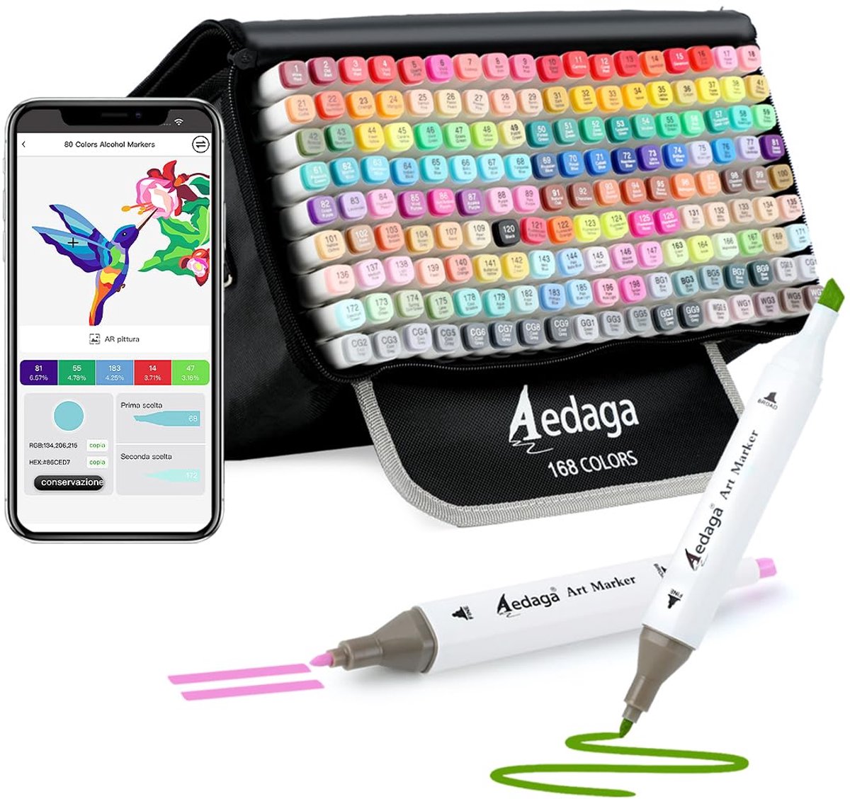 SnelShoppen - 168 Kleuren Alcohol Markers met App Stiften - Fijne & Beitel Punt - Creatieve Kleurset voor Tekenen, Schilderen en Hobby's - Perfect voo