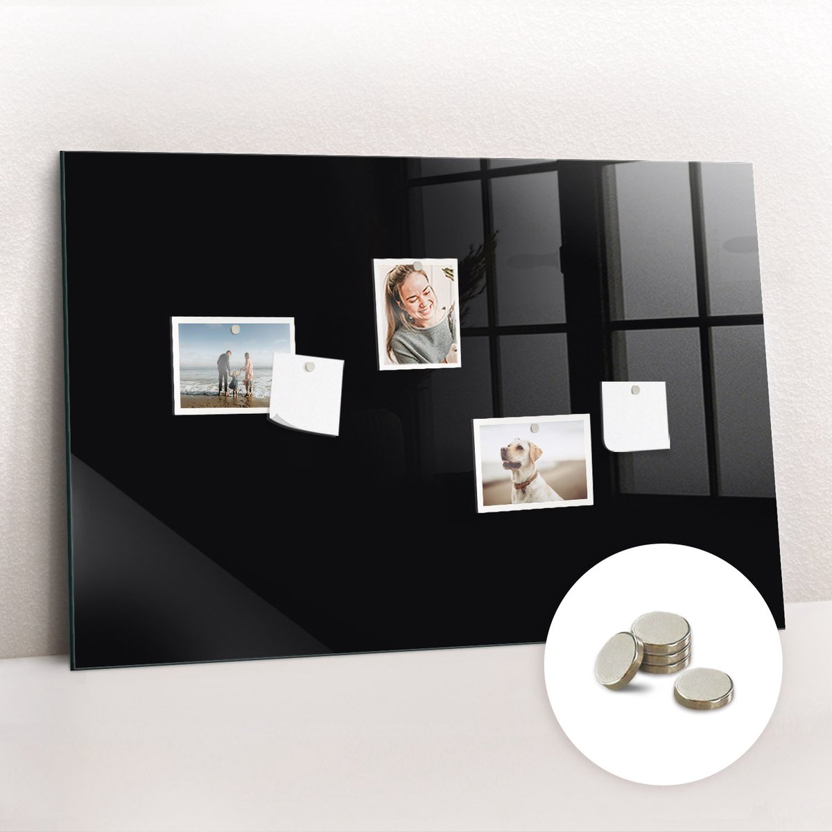 Tulup Glassboard - Zwarte kleur Magneetbord - 90 cm x 60 cm - Magnetisch Memobord - Industrieel Wandbord - Magneetbord Keuken Zwart - Inclusief Gratis Magneten - Magneetbord Rechthoekig - Magneetbord Muur