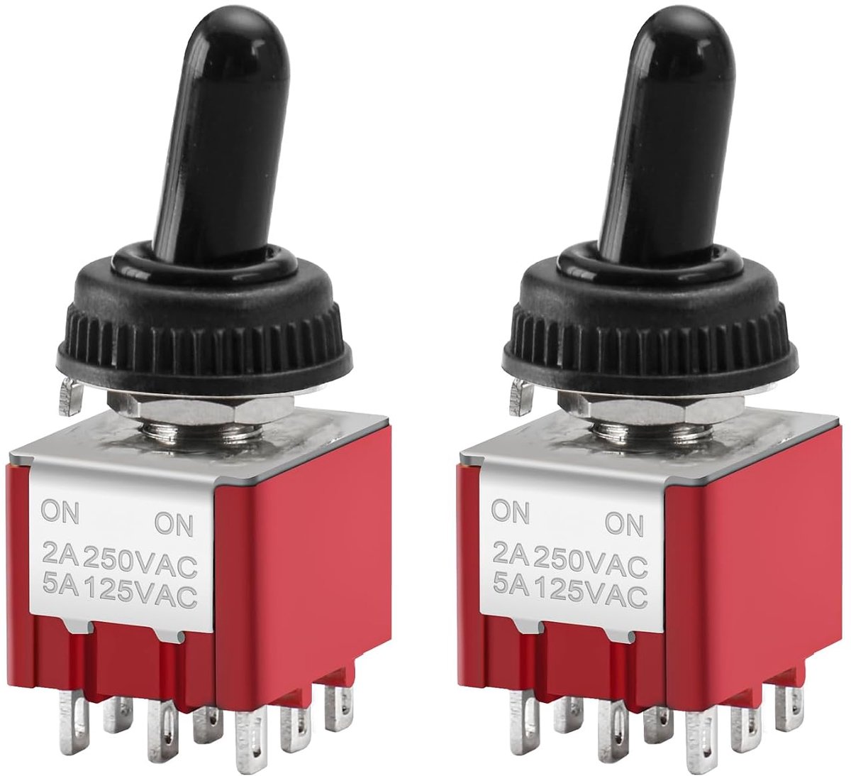 SnelShoppen - Miniatuur Toggle Schakelaar MTS-302 On-on 3pdt 9-polig, 2A 250V, 6A 125V, Waterdichte Cover, Set van 2 Stuks