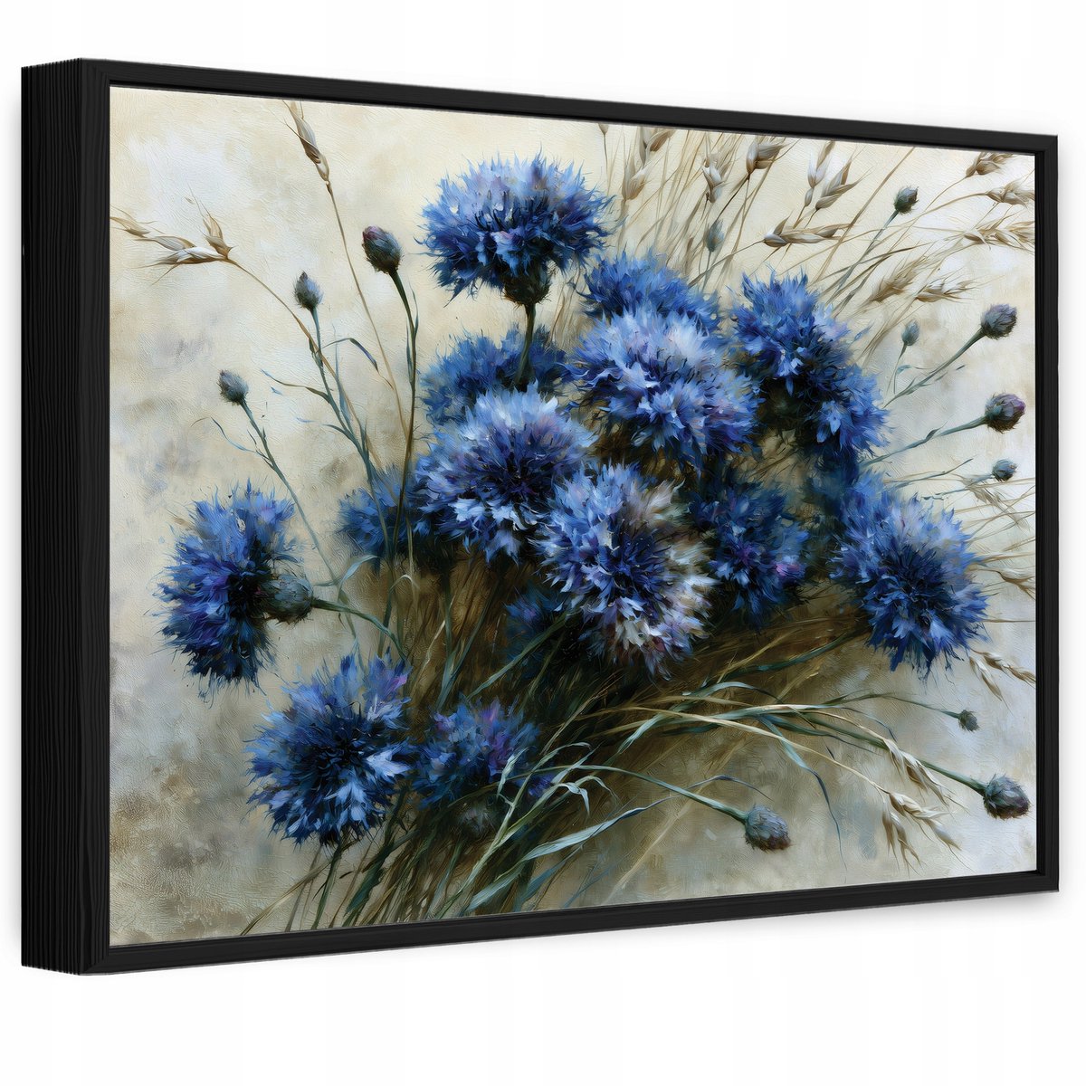 WALLARENA Canvas schilderij met zwarte lijst 40x30 cm - blauwe korenbloemen in loftstijl