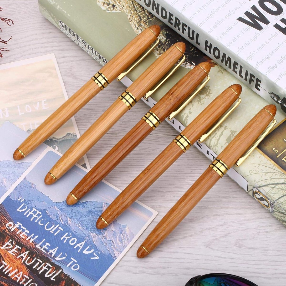 SnelShoppen - Akozon Bamboe Plywood Calligraphie Pen - 1pc Brede Stub Chisel-pointige Nib - Schrijven in Gothic, Arabisch, Italic - Bruin, 2.5mm