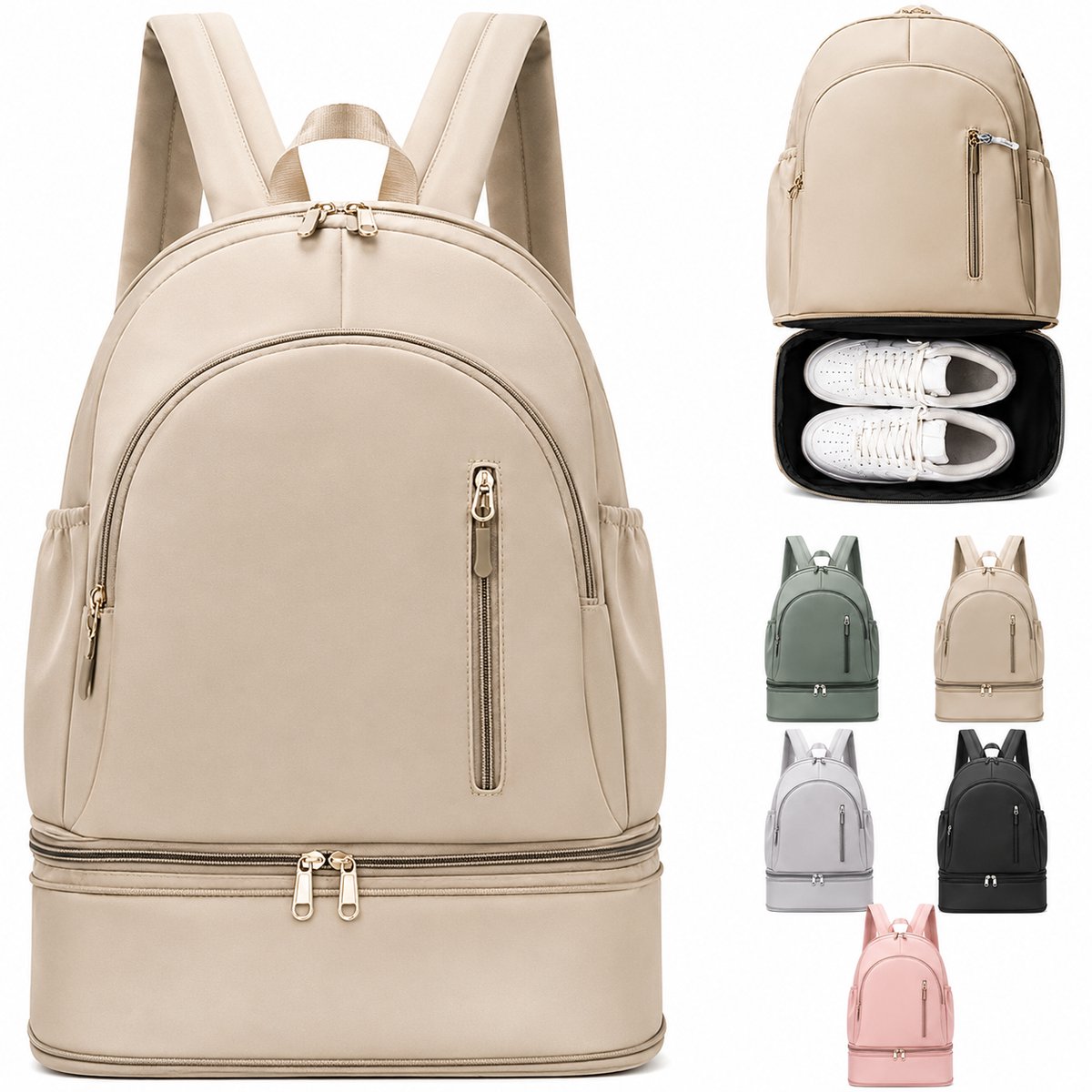 Unisex sportrugzak - 25L waterdichte sporttas met schoenenvak en apart vak voor natte spullen - lichtgewicht fitness- en reisrugzak - khaki