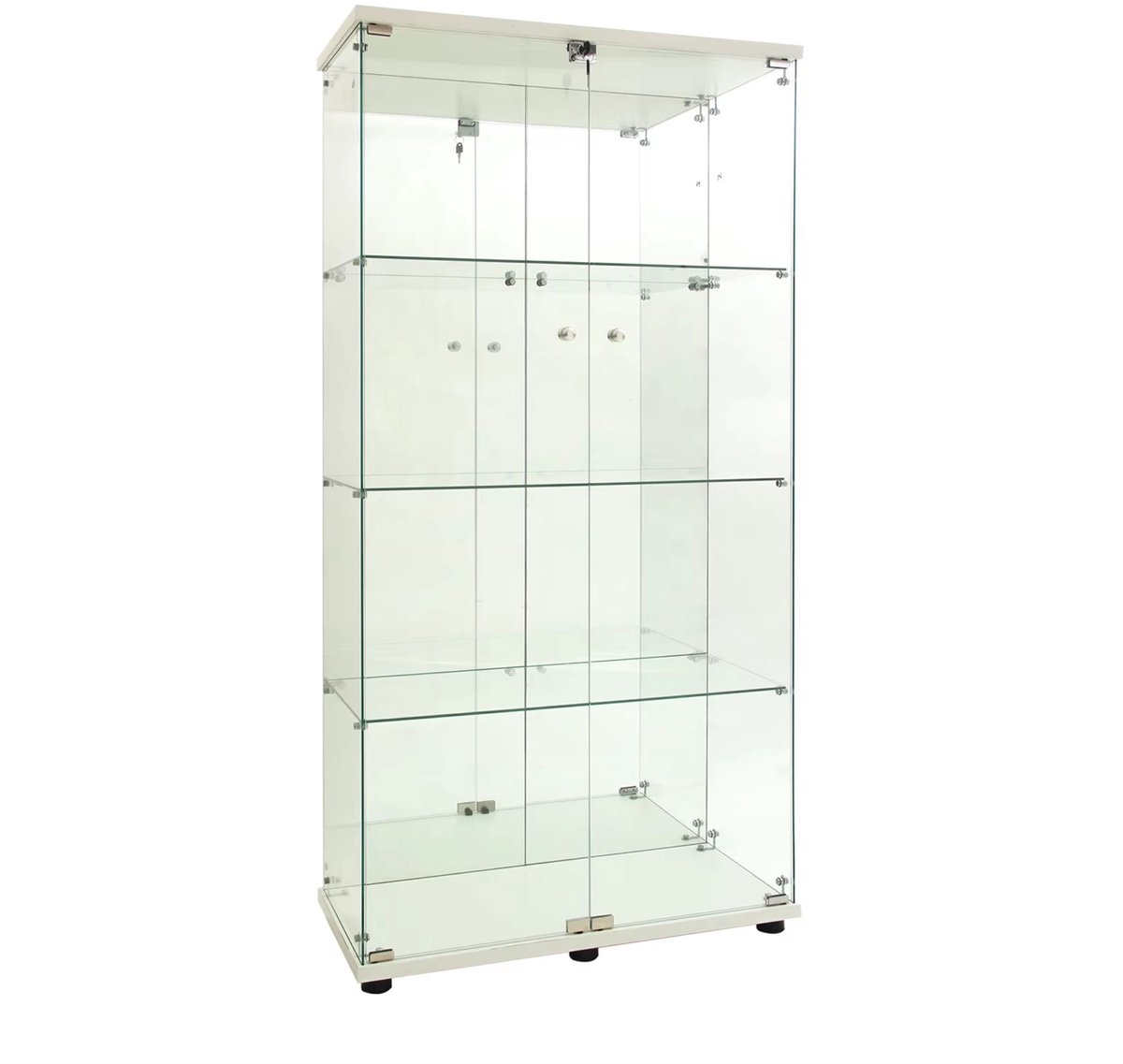Glazen Vitrinekast Wit - Displaykast met LED Verlichting, Slot, 2 Deuren