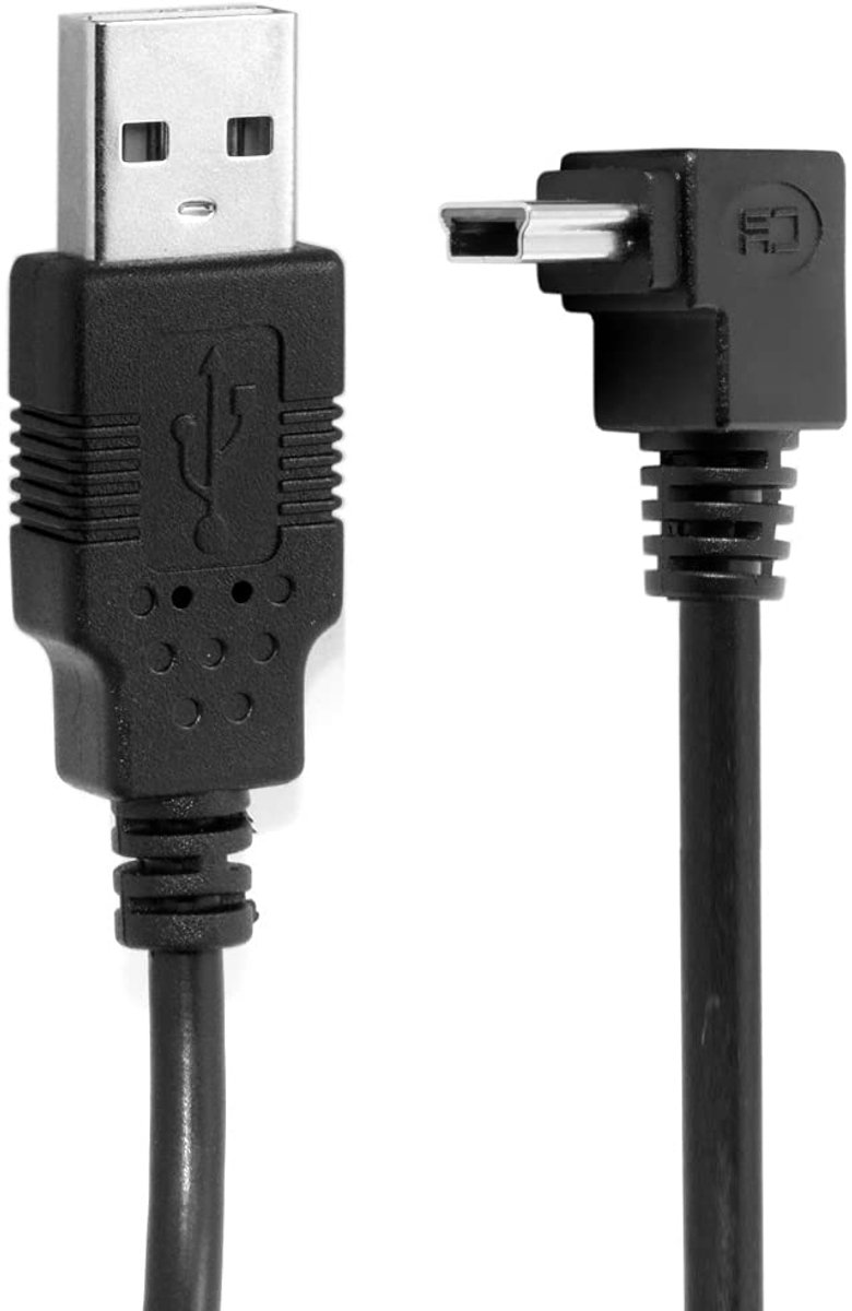 Mini USB 2.0 B Type 5Pin naar USB Kabel 0,5m - Hoekige Mini 5P - Zwart - Ideaal voor beperkte ruimtes - ShopVlot