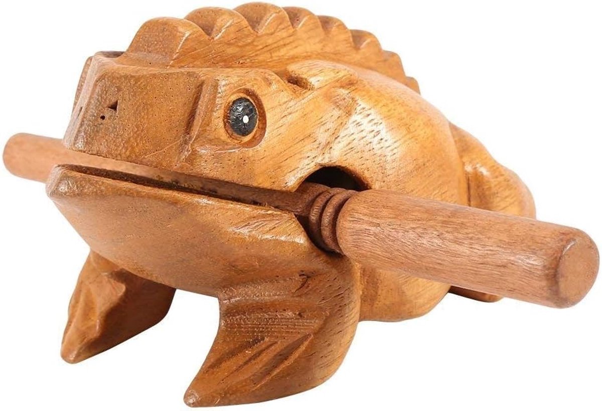 SnelShoppen - Houten Kikker Thais Traditioneel Ambacht Muzikaal Instrument Decoratie met Stokken 12,7 cm voor Thuis en Kantoor