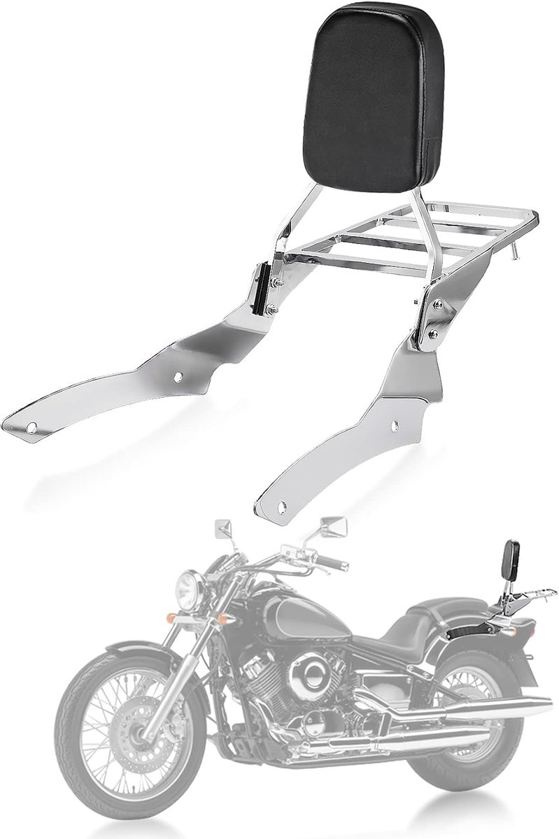 PSLER Moto Sissy Bar, Luggage Carrier, Backrest Passenger Cushion for Yamaha V-Star Drag Star 650 400 Custom - ShopVlot