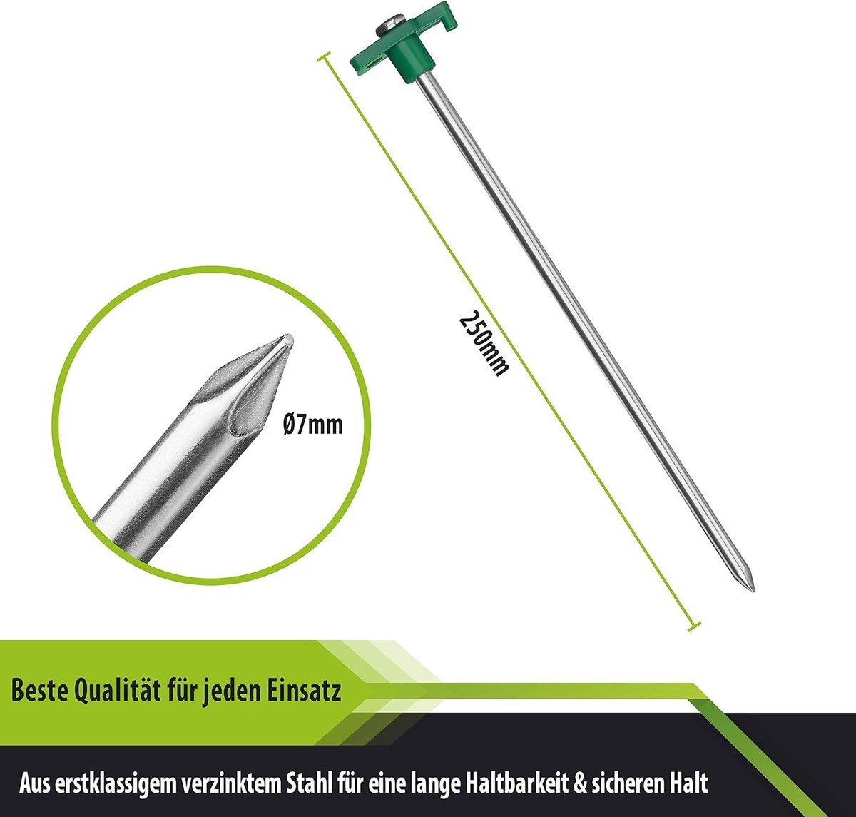 Anti-roest Grondpennen - Zilver/Groen - 25 cm - Gegalvaniseerd Staal - Voor Tentbevestiging en Grondankers