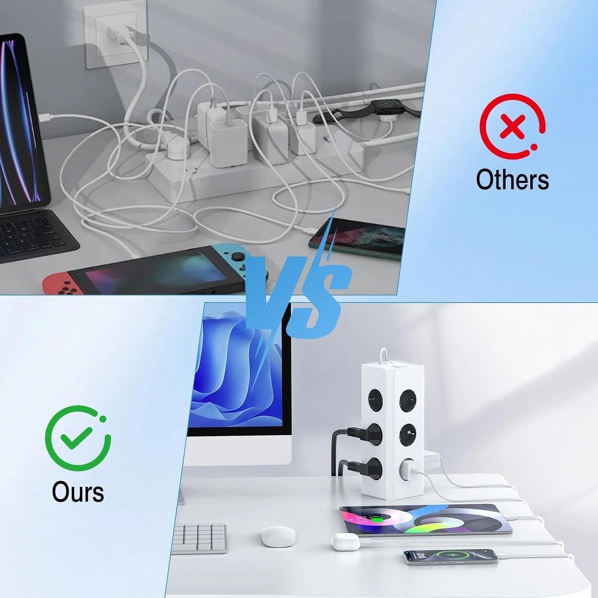 Ruimtebesparende Stopcontacten - Wit - Met 4 USB-C Aansluitingen - Meerdere Stopcontacten met Schakelaar - Voor Thuis en Kantoor