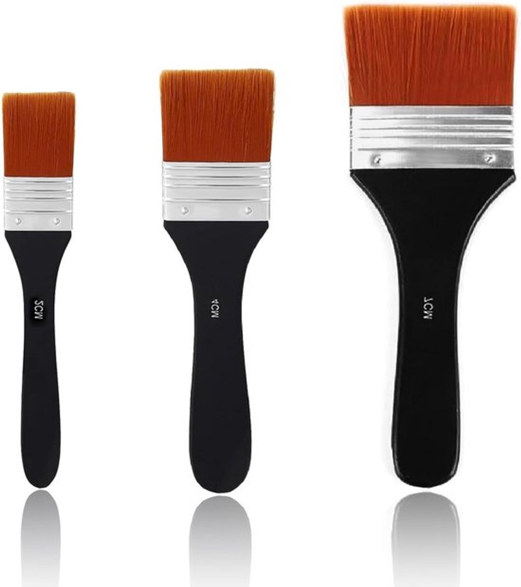 Acrylverf Penseelset van 3 Stuks - Professionele Flapenseel, Nylon Penseel en Glanspenseel voor Schilderen en Kunstenaars