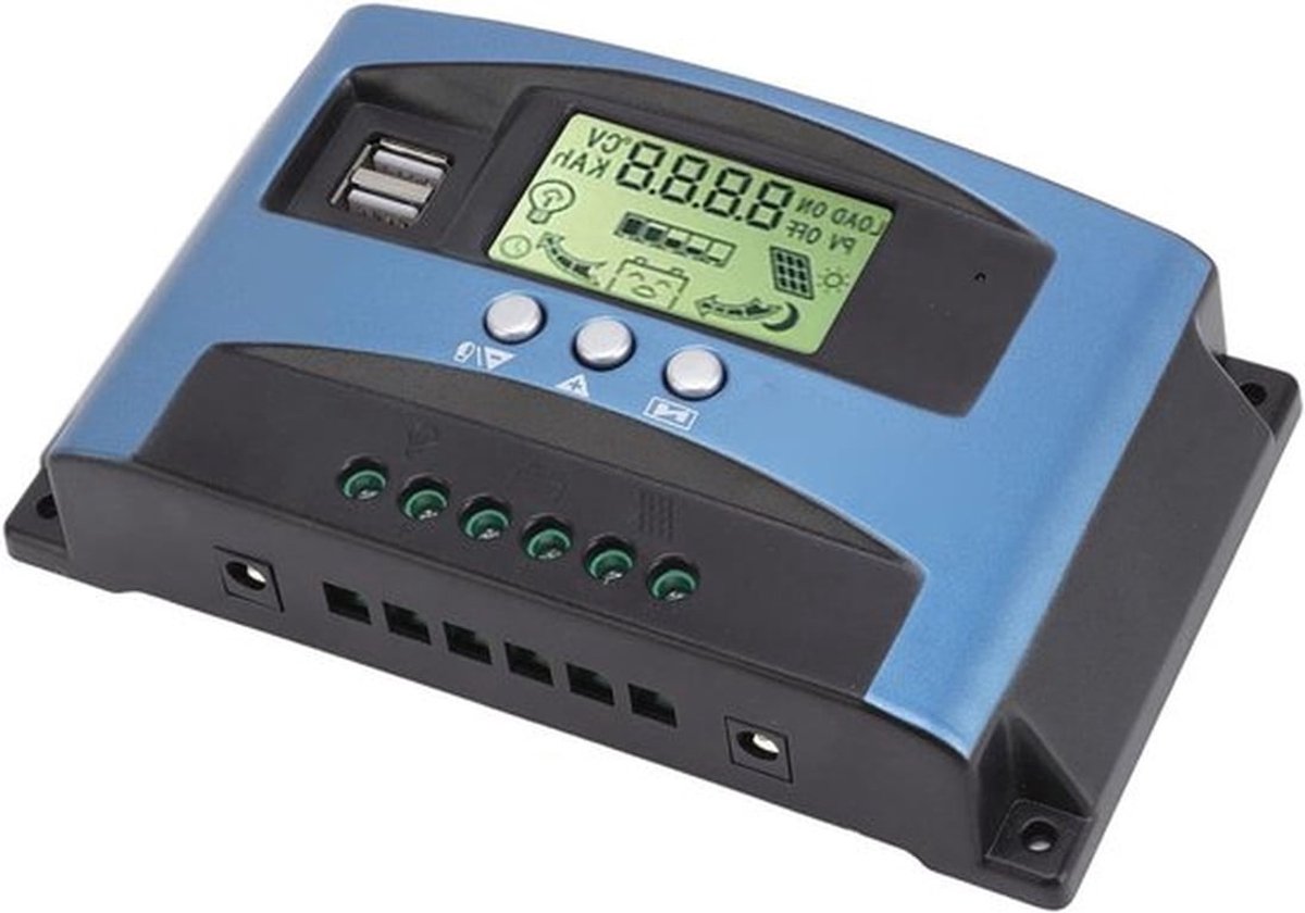 MPPT-zonnecontroller 60A met dubbel USB en LCD-display voor 12V- en 24V-systemen - Efficiënt energiebeheer en meerdere tracking-algoritmes