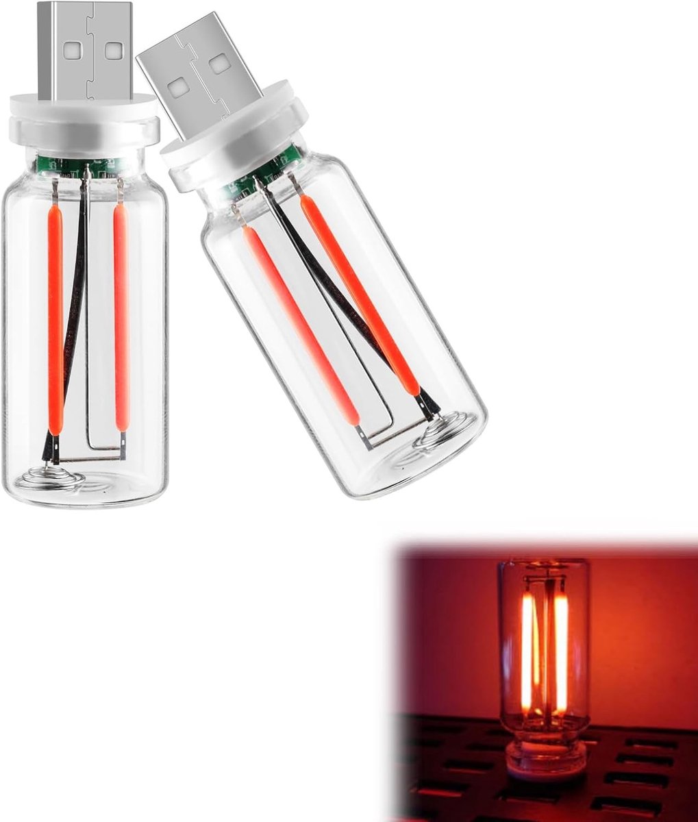 Retro USB Sfeerlamp - Rood - Compact - Energiezuinige LED Lamp met Touch-bediening - Voor Auto, Camping en Slaapkamer