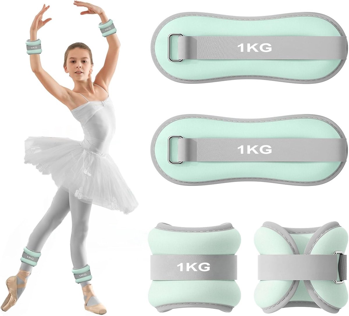 2-Pack Gewichten voor Enkels en Polsen, Ideaal voor Pilates, Yoga, Joggen en Aerobics (Blauw, 1kg)