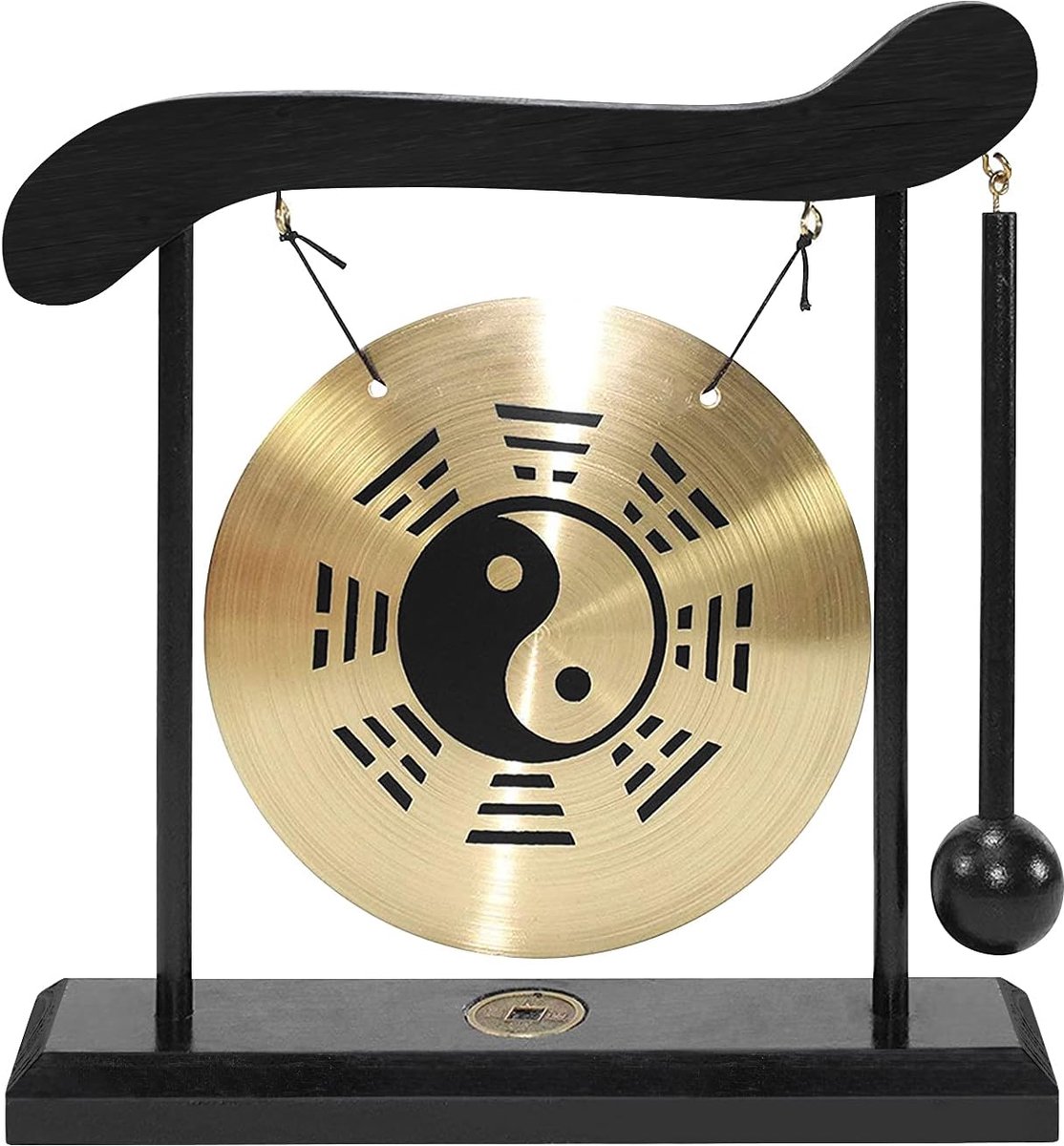 SnelShoppen - Mini Gong Percussie Instrument, Desktop Gong met Hamer, Houten Basis, Traditionele Ambacht, Perfect voor Thuisdecoratie, 12 Chinese Klan