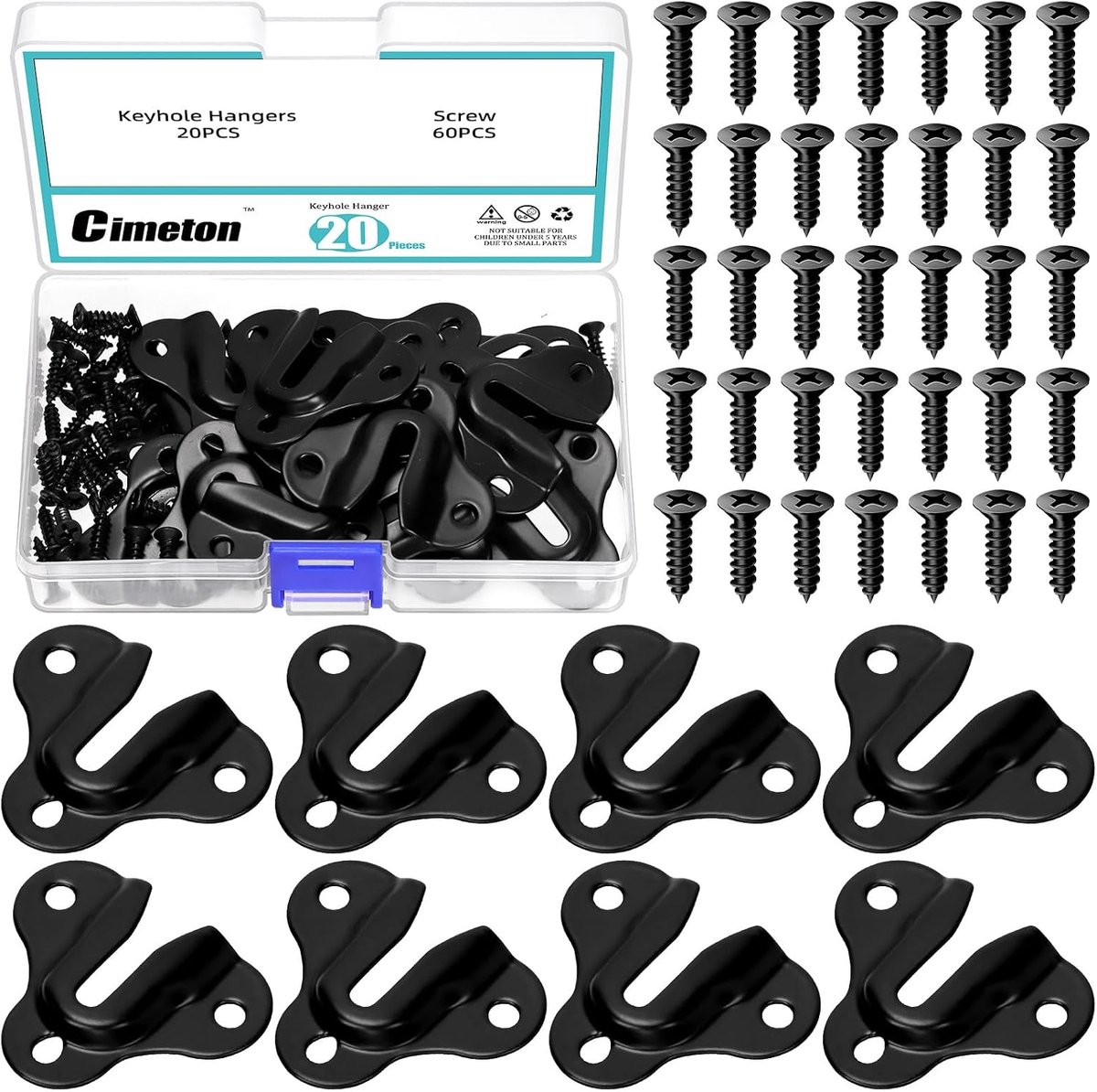 SnelShoppen - 20 Stuks RVS Fotolijst Haakjes Met Schroeven, Sleutelgat Pendant Vlakke Wandhanger, Interlock Hanger Voor Spiegel en Foto's (Zwart)