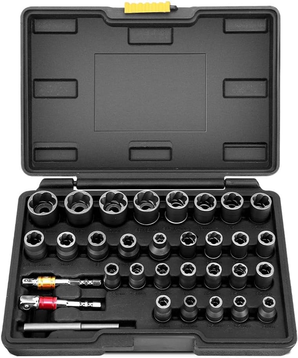 SnelShoppen - Wakects Moer Verwijder Set, Speciale Schroef Socket Tool, Multifunctionele Moer Contour met Adapter en 1/4 Inch en 3/8 Inch Afvoervissen