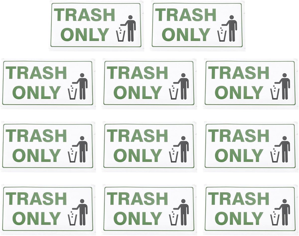 SnelShoppen - 10 Stuks Afvalbak Waarschuwingsstickers - 10x5 Inch PVC voor Thuis, Kantoor, Tuin, Winkelcentrum, Keuken - Veiligheid en Duidelijkheid