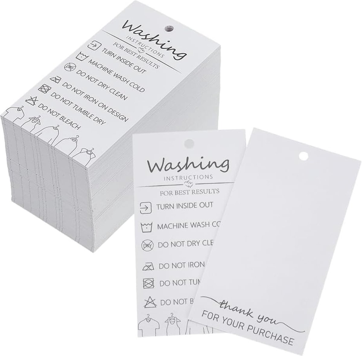 SnelShoppen - 160 Stuks Handgemaakte Wasinstructies Hangtags 89x50mm Witte Papieren Waslabels Minimalistische Symbolen Voor Kleding, Hoeden, Gebreide