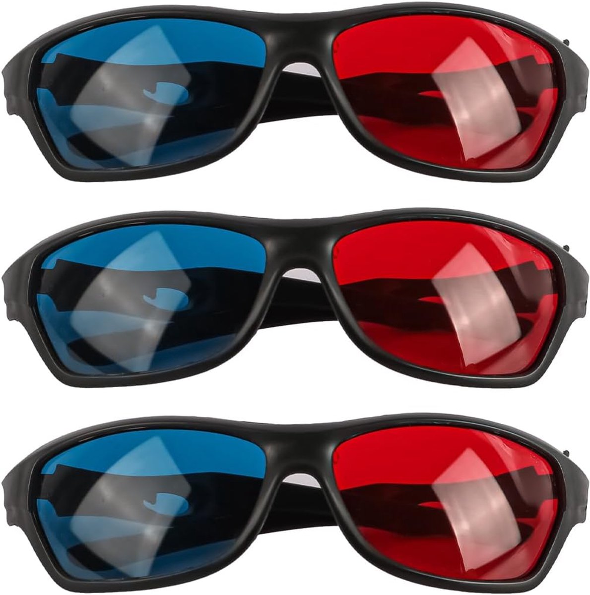 3D glazen 3-pack - rood en blauw - lichte PC kunststof - ideaal voor films en games - ShopVlot