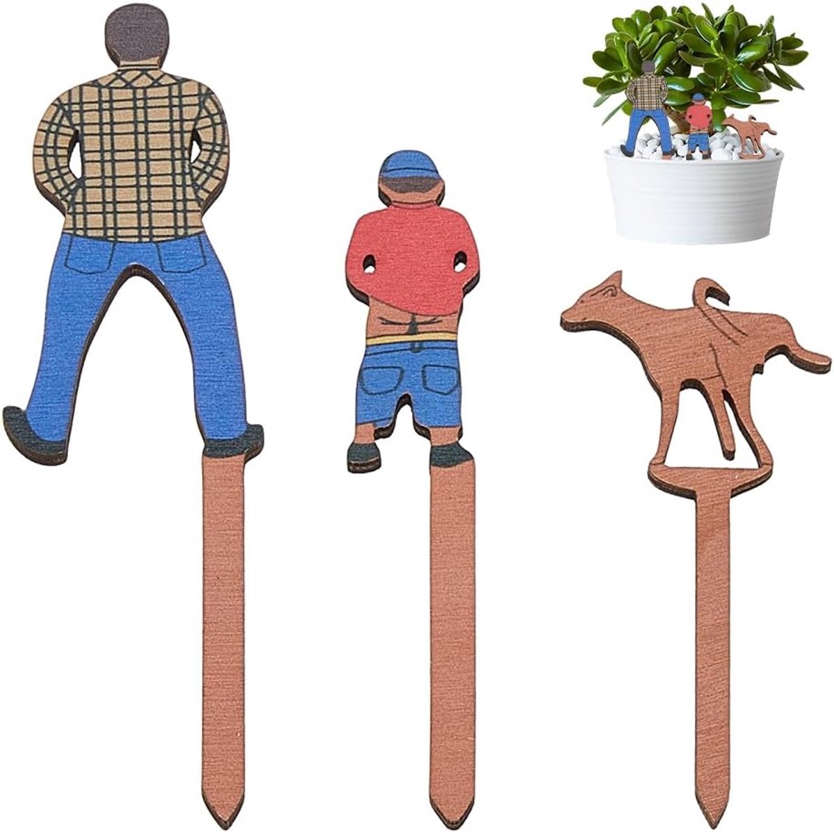 SnelShoppen - 3 Stuks Grappige Houten Plantmarkers - Creatieve Plantenstaken met Dieren en Figuren - Kleurrijke Labels voor Binnen en Buiten - Ideaal