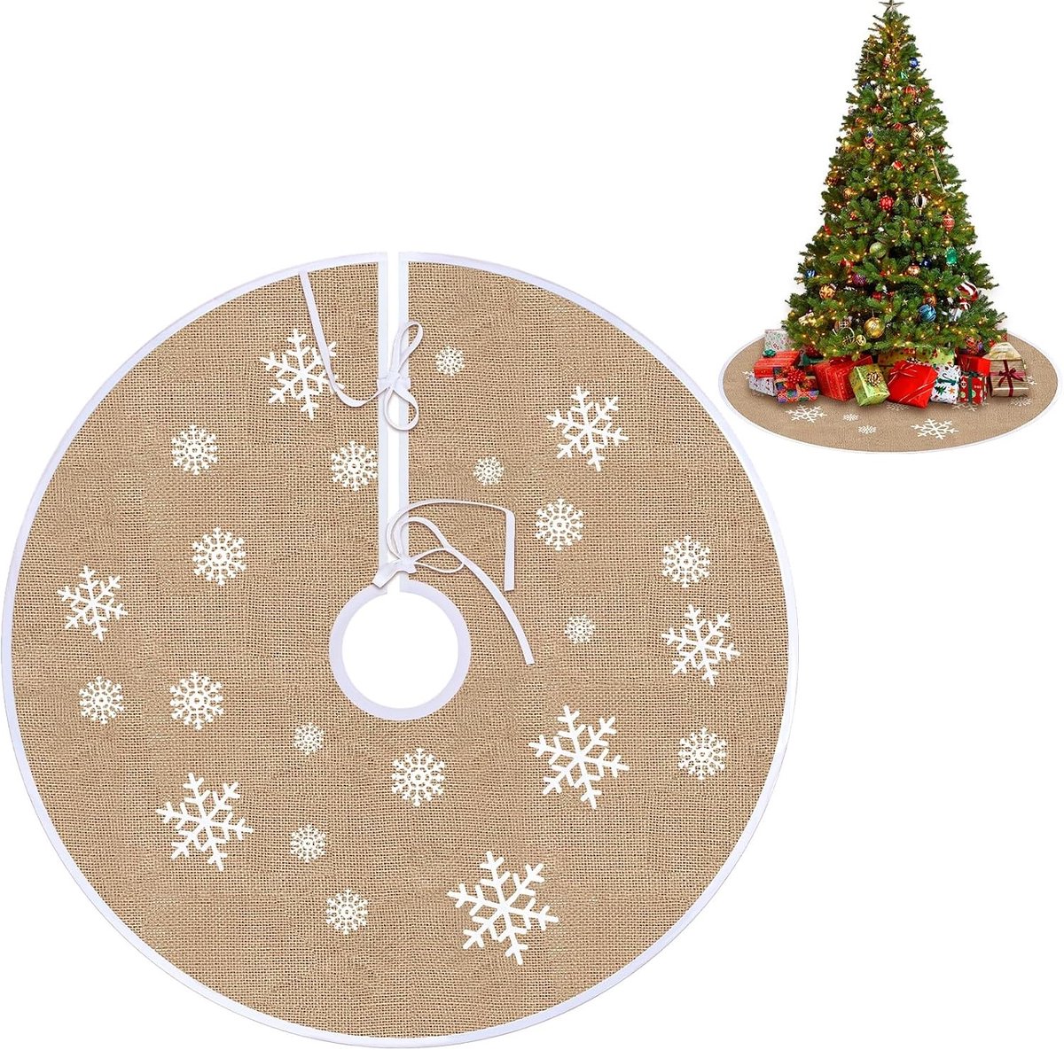 Ronde Kerstboomdeken van 80 cm met Witte Sneeuwvlokken - Perfect voor Kerstdecoratie en Gezellige Sfeer