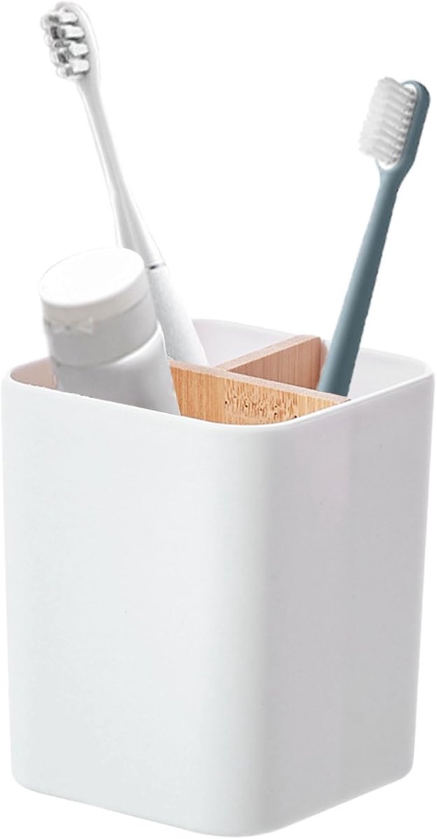 SnelShoppen - Witte Tandenborstelhouder, Kunststof Tandenborstelbekertje, Badkameraccessoire, Modern Ontwerp, Hygiënisch, Ideaal voor Thuis en Op Reis