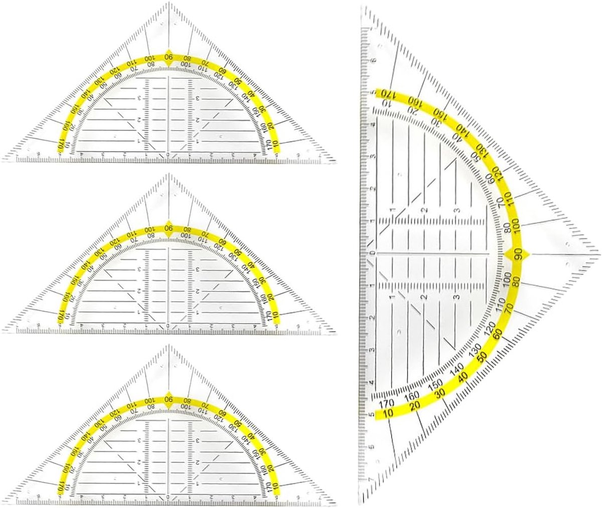 SnelShoppen - 4-delige Driehoekige Liniaal Set - Multifunctionele Hoekliniaal voor School en Studie - Transparant Plastic - 16 cm Hypotenusa - Isoscel
