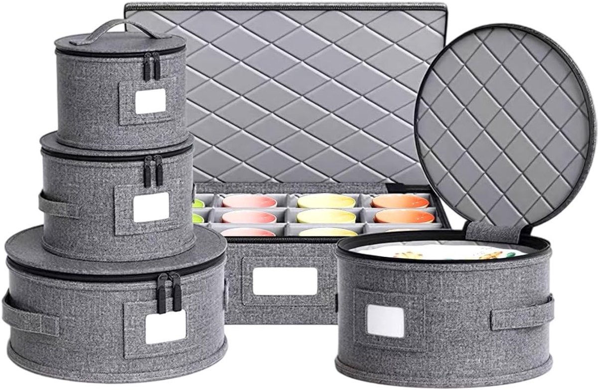 Opbergdoos voor Servies - Grijs - 5 Stuks - Stapelbare Containers met Luchtdicht Deksel - Voor Keuken en Camping