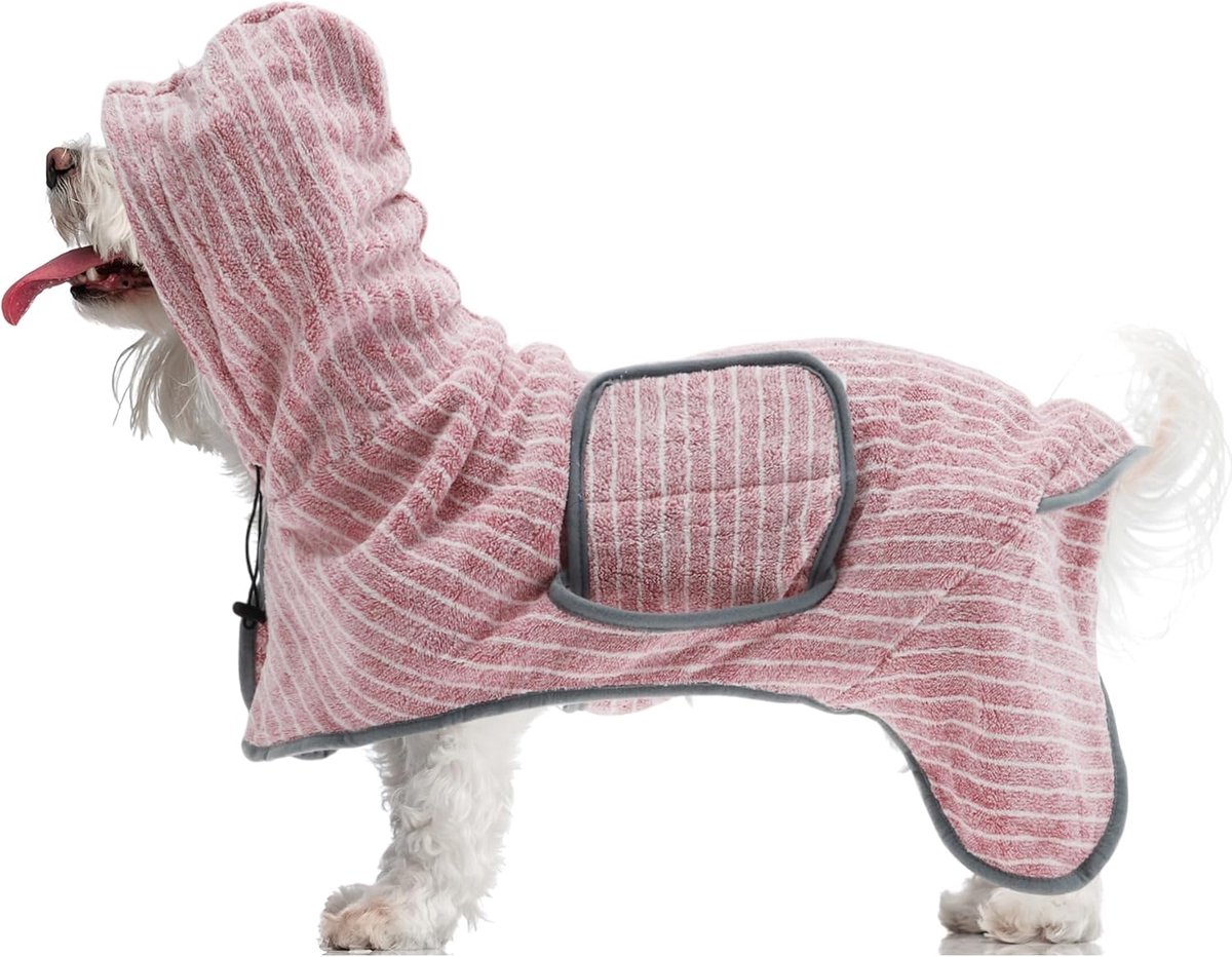 SnelShoppen - Aanpasbare Hond Badcape, Zachte Sneldrogende Hondendoek, M, Roze, Ideaal voor Badderen en Wandelen
