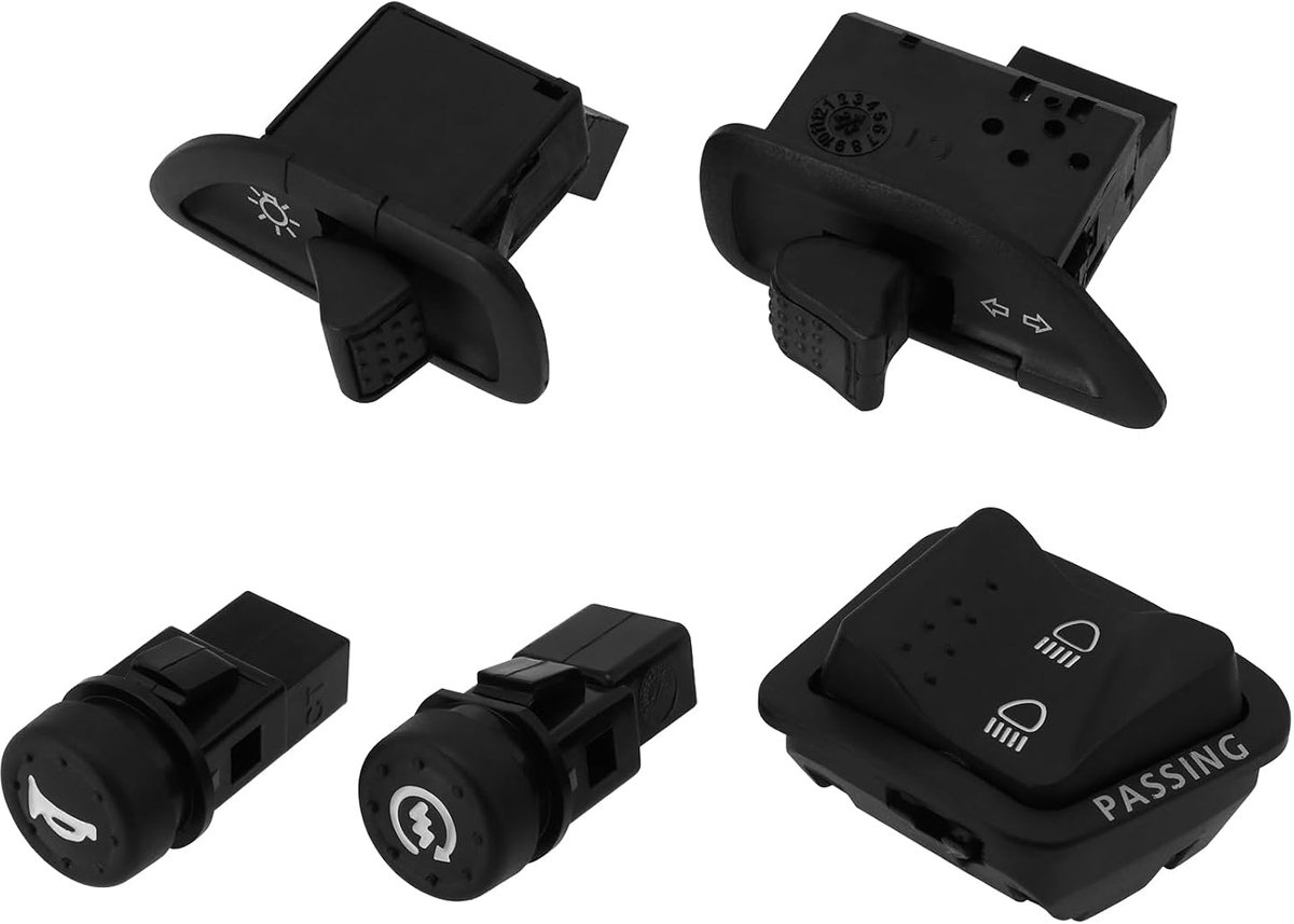 SnelShoppen - Set van 5 Motor Bediening Knoppen, Koplamp Schakelaar, Flitslicht, Dimmingsband, Overgang Schakelaar, Geschikt voor Scooters