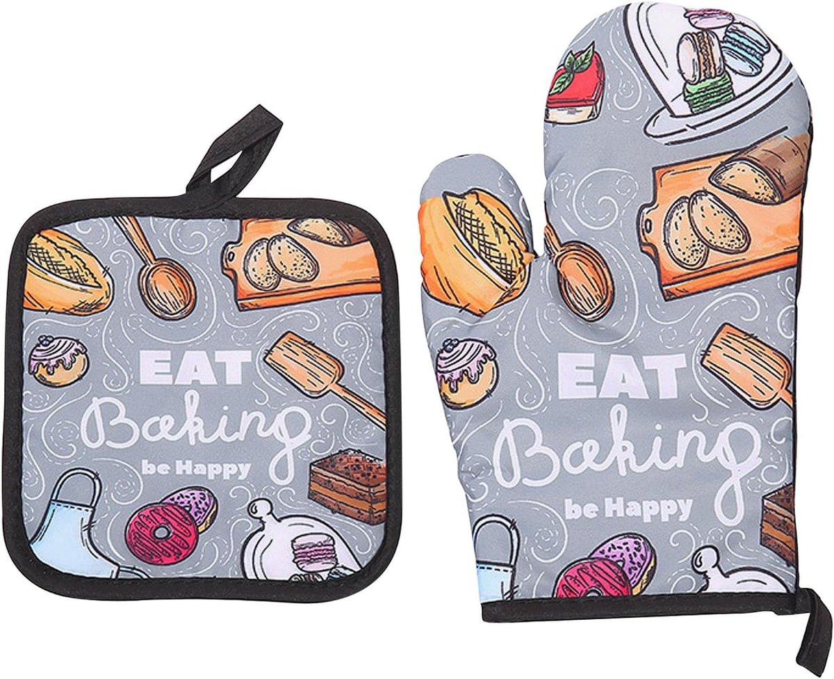 SnelShoppen - Barbecue Handschoenen Katoen Antislip Keuken Handschoenen 1 Paar en 1 Pannenhouder voor Keuken Dikke Magnetron Handschoenen voor Rooster