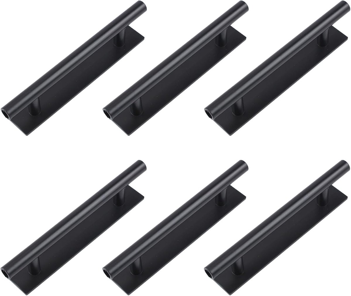 SnelShoppen - 4 Stuks Zelfklevende Lange Handgrepen voor Keuken, Zwart Plastic Stick-on Handgrepen met Plaat voor Keukenladen en Schuifdeuren