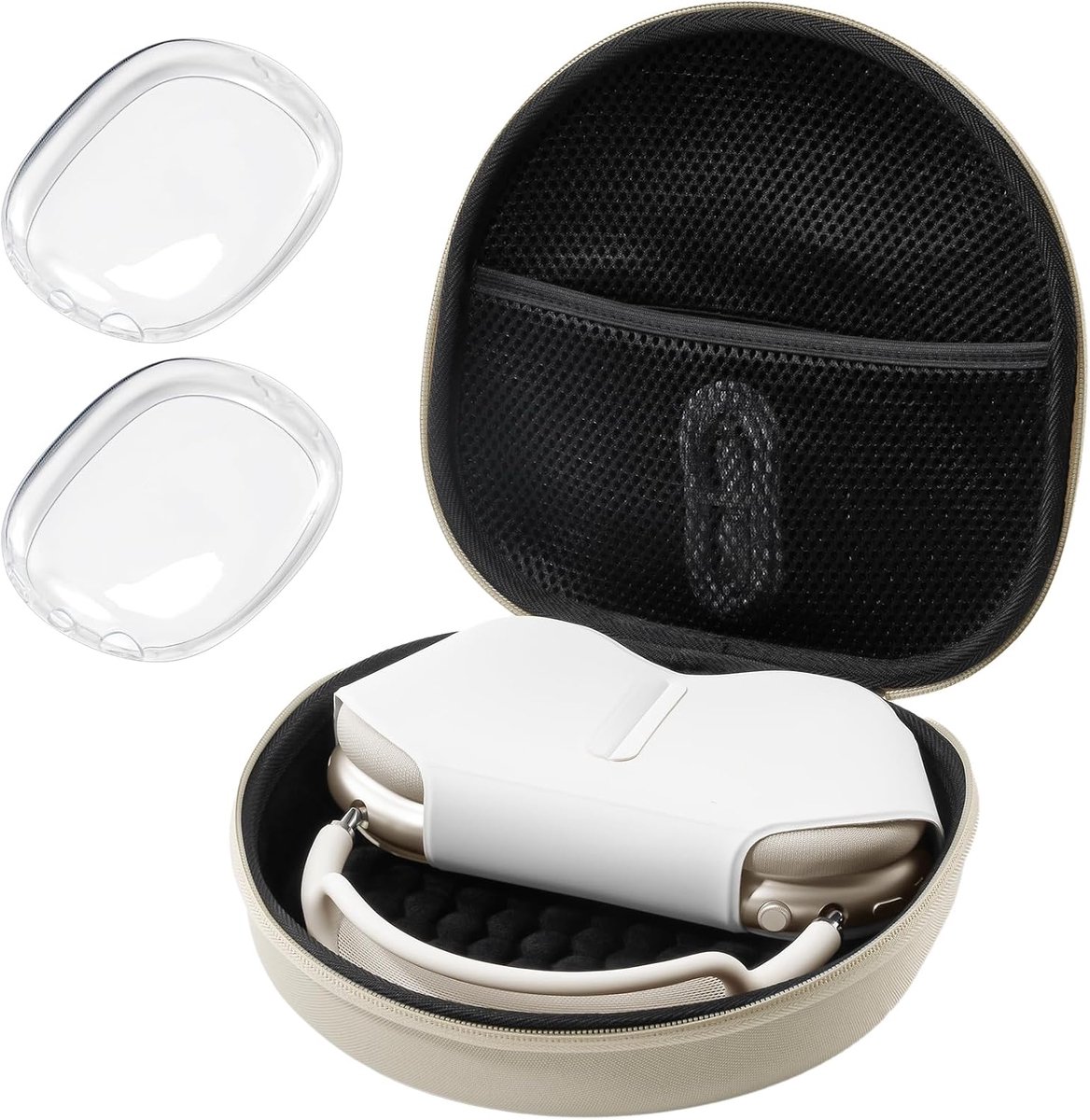 SnelShoppen - Hard Beschermcase voor AirPods Max, Reis Hoofdtelefoon Case met Siliconen Oorkussen Cover en Mesh Vak, Draagbare Opbergzak voor AirPods