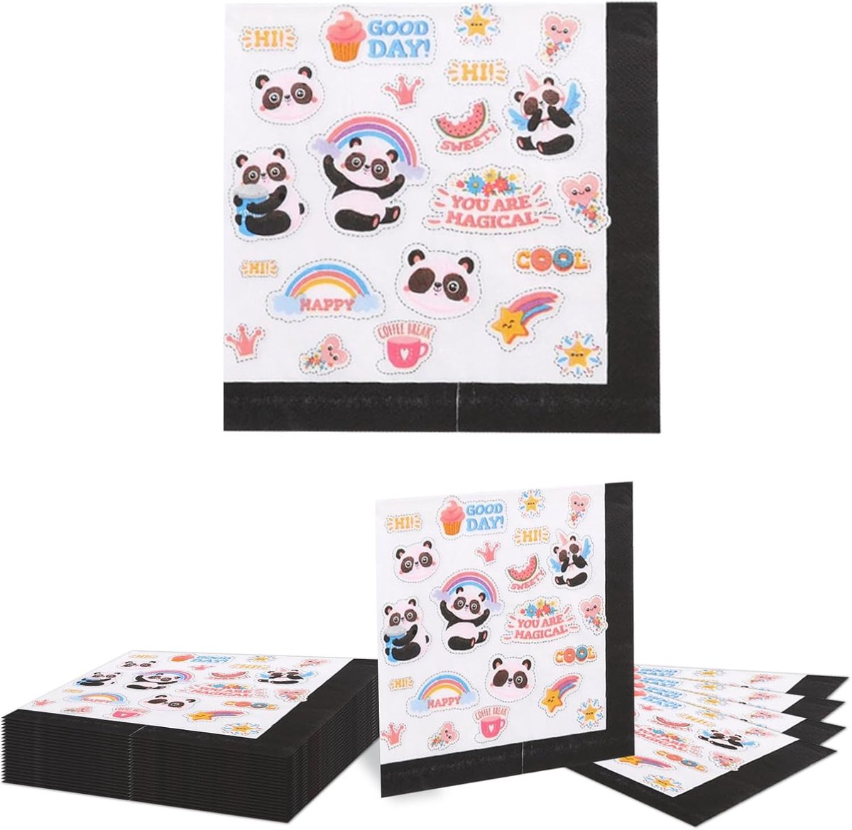 SnelShoppen - 20 Stuks Panda Servetten voor Kinderen, Schattige Papieren Servetten voor Feestjes, Babyshowers, Milieuvriendelijk en Afbreekbaar
