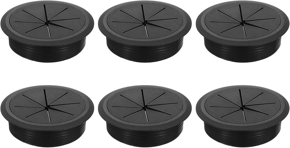 SnelShoppen - Pack van 6 Kabeldoorvoeren voor Bureau, 80 mm, Kabelgrommet voor Tafel, Kantoor, Thuis, Kast, Kabel Organizer, Zwart