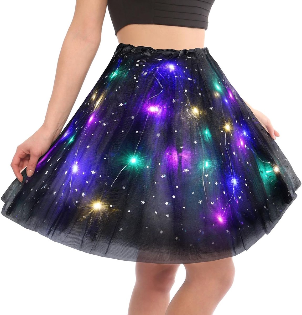 LED tutu rok met licht - 3-laags zwart - sequins - ideaal voor feesten - ShopVlot