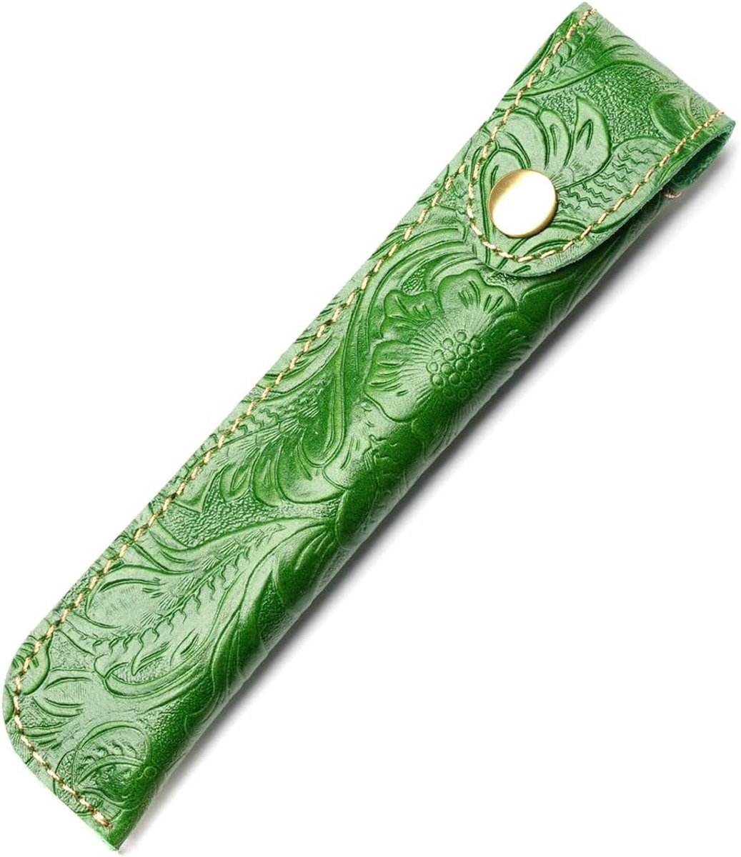 SnelShoppen - Handgemaakte Echt Leren Pennenhouder voor Vulpen en Balpen - Duurzaam en Stijlvol - Groene Stylus en Touch Pen Case met Metaalknop