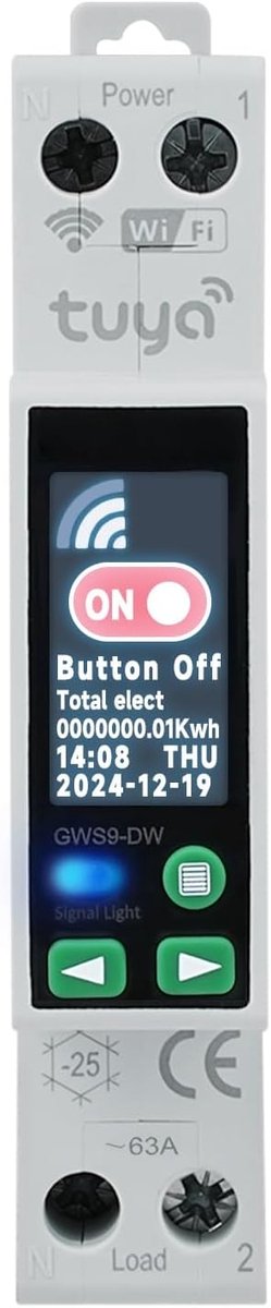 SnelShoppen - WiFi Slimme Schakelaar 40A 1P+N Tuya Wifi Slimme Energie Meter met Digitale Display, Onder- en Overstroombeveiliging 90-240VAC