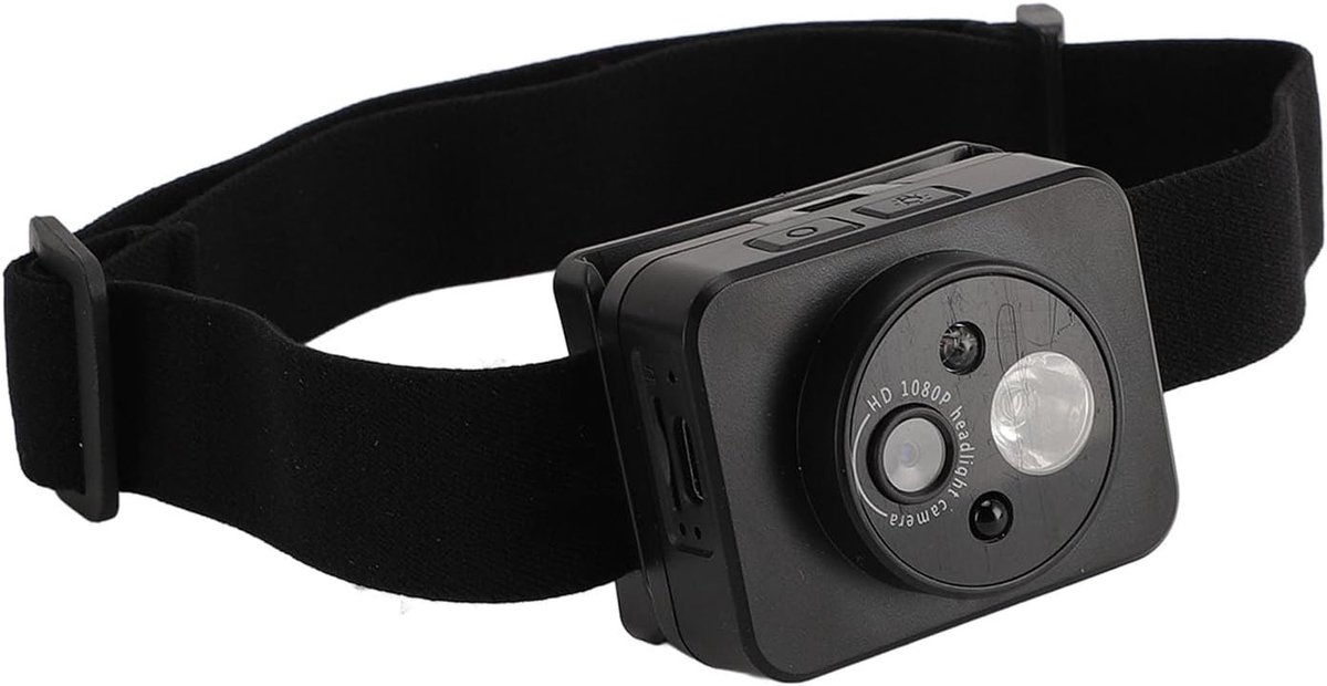 SnelShoppen - Head Mounted Action Camera 1080P met LED Koplamp, Draagbare Videocamera met Slimme Sensor, Handsfree Camera met Verstelbare Verlichting