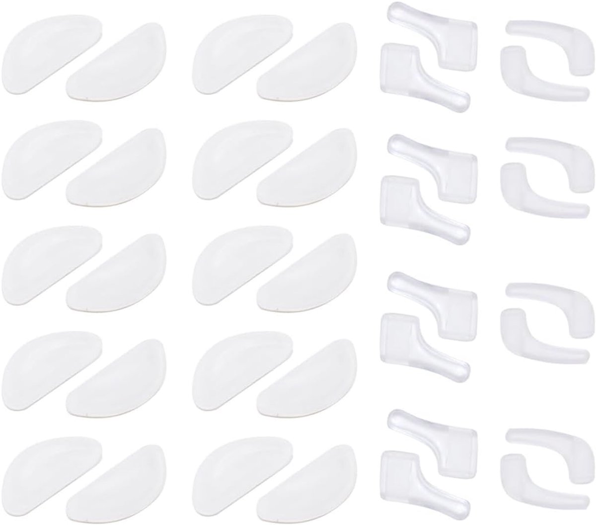 SnelShoppen - 20 x niet-slip silicone neuspads en 20 glazenhouders, comfortabele neusbruggen voor brillen, zelfklevende stickers voor optimale stabili